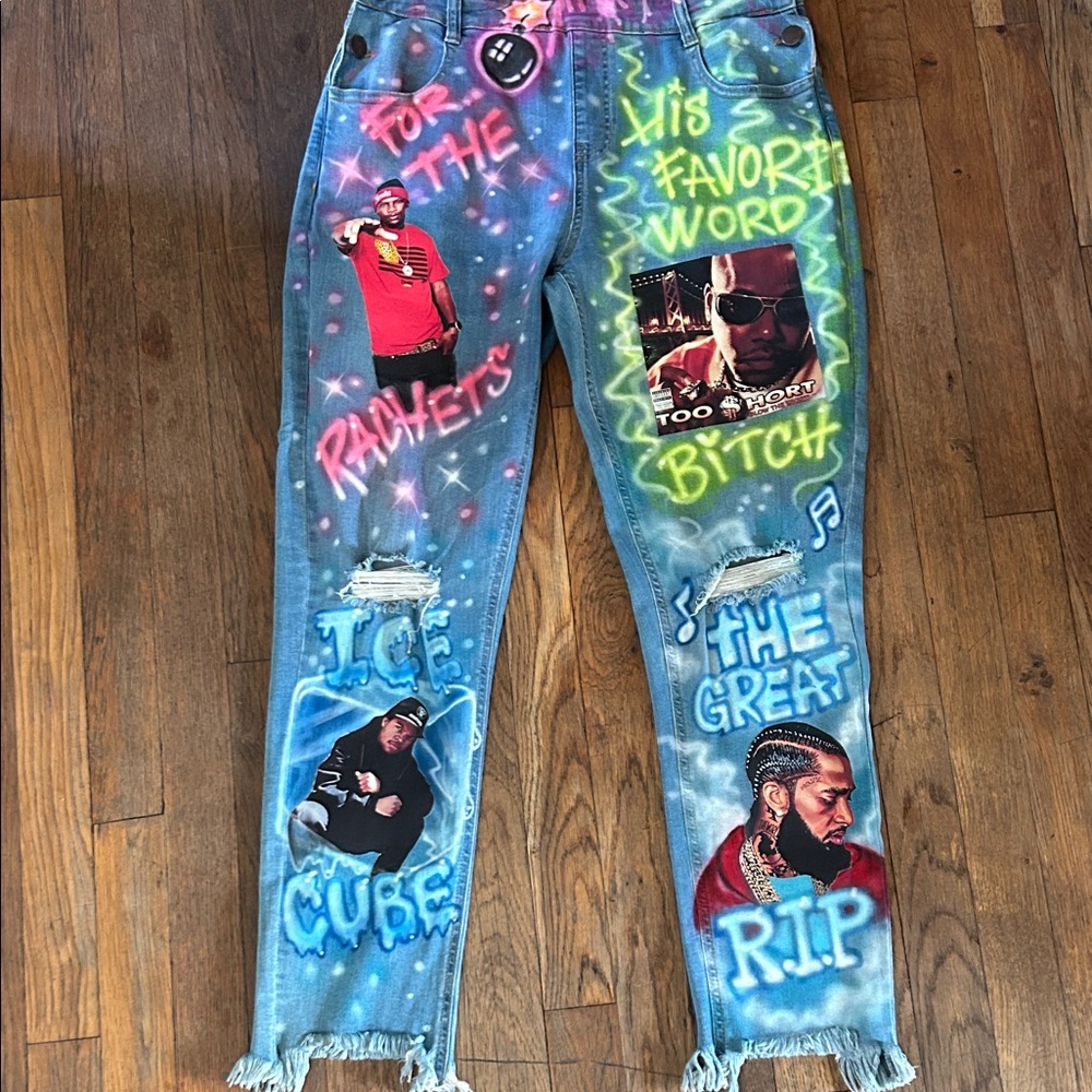 Colorful Graphic Denim Overalls - Picture 2 of 8